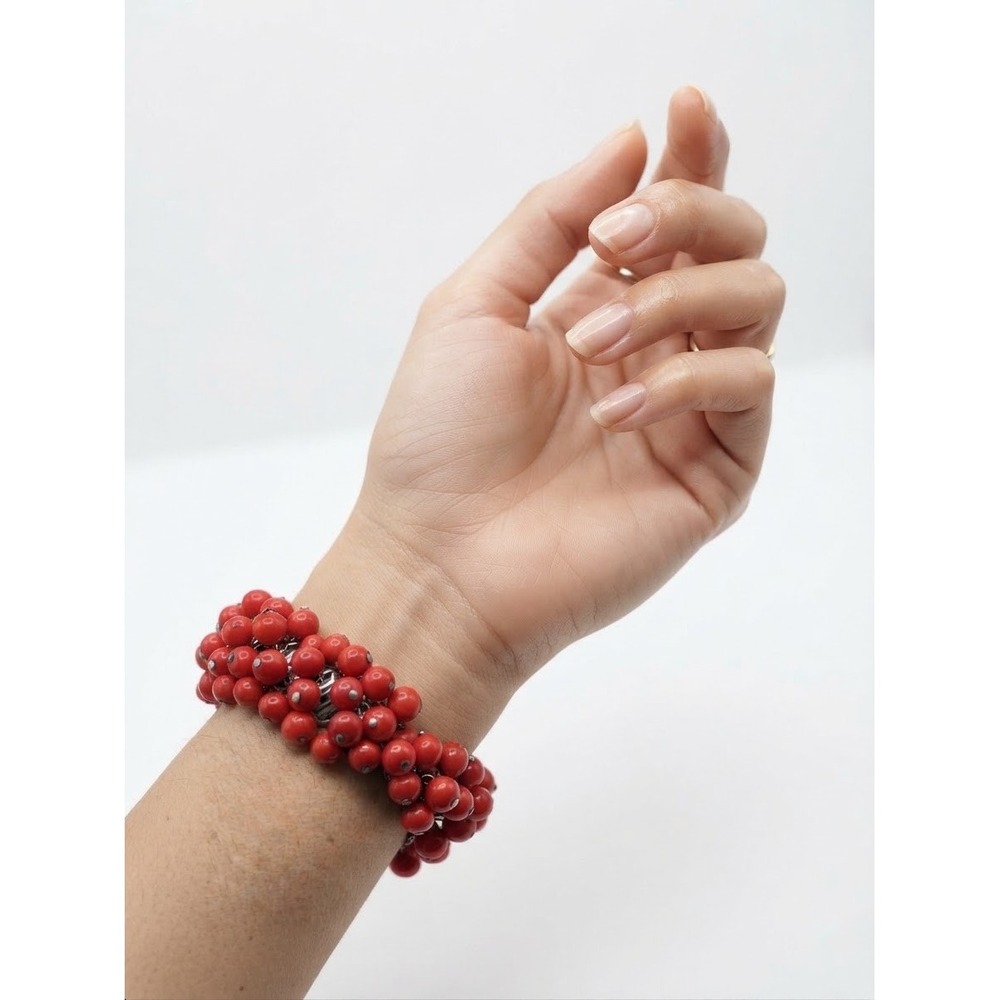 Vintage 1950s Japan Red Cluster Beaded Cha Cha Expansion Bracelet OS
